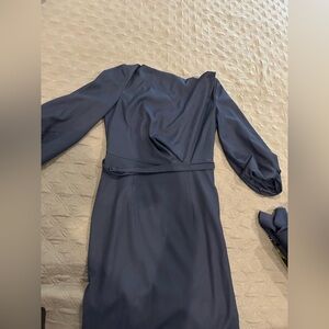 BGL Blue Wrap Tie Front Sheath Dress